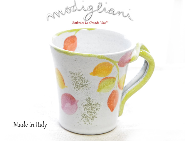140501Modigliani モディリアーニイタリア製陶器UMBRIAVERDE木の葉柄マグカップ UM5