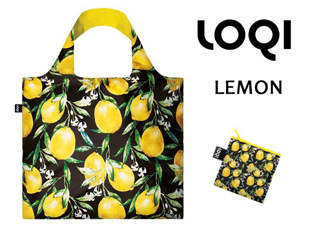 LOQIローキー ブランド エコバッグ 折り畳み 大きいサイズ　レモン花柄　JUICY Collection Lemons