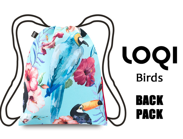 LOQIローキー ブランド バックパック ナップサック リュック 軽い 花柄 鳥柄 バード WILD Collection　Birds