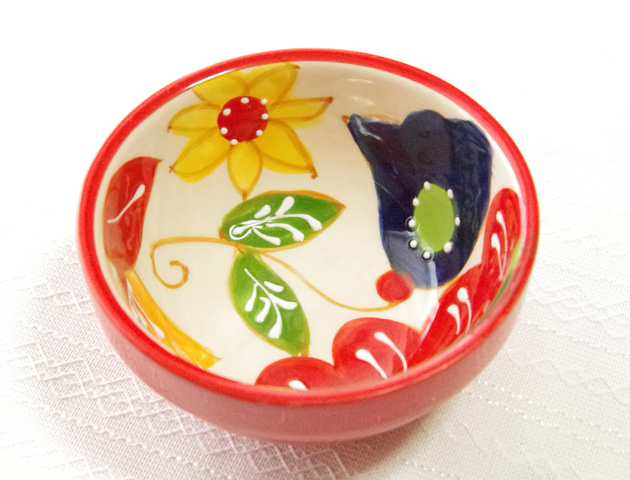 160611スペイン製　陶器の小物入れ　アクセサリートレイ　丸　花柄　小皿