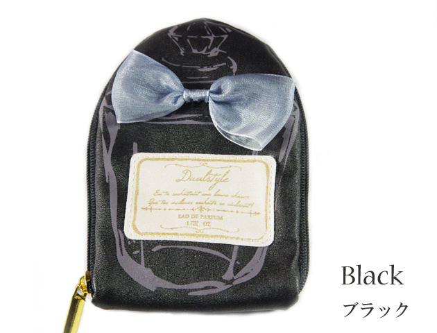 170407アクセサリーポーチ　ジュエリーポーチ レザー調　香水デザイン perfumeパフューム ブラック