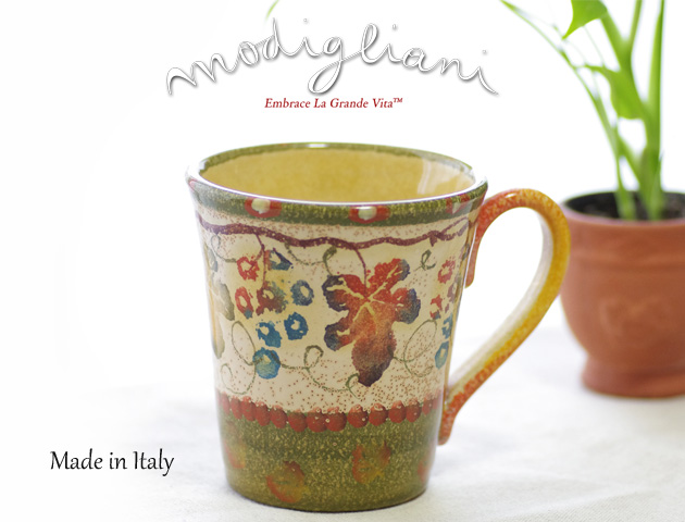 140404Modigliani モディリアーニイタリア製陶器TERREDI CHIANTIぶどう柄マグカップ　TDC5