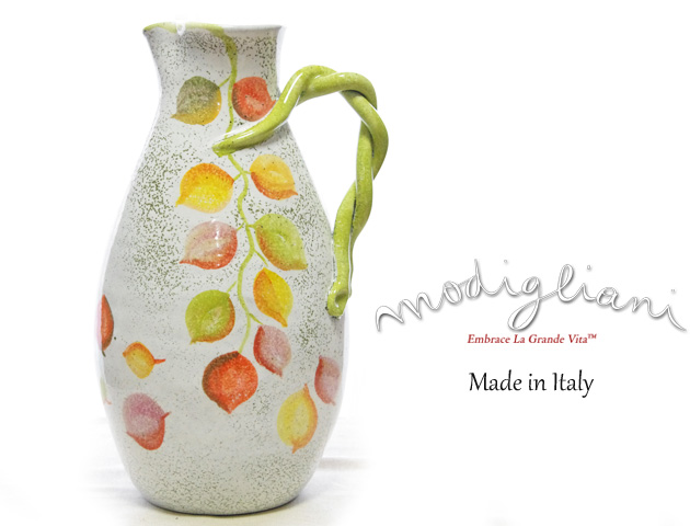 140505Modiglianiモディリアーニイタリア製陶器UMBRIAVERDE木の葉柄ビッグボトル UM4G