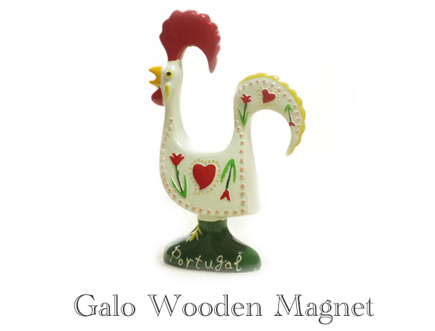 140928ポルトガルの幸せを呼ぶ雄鶏”ガロ”木製マグネット　ホワイト