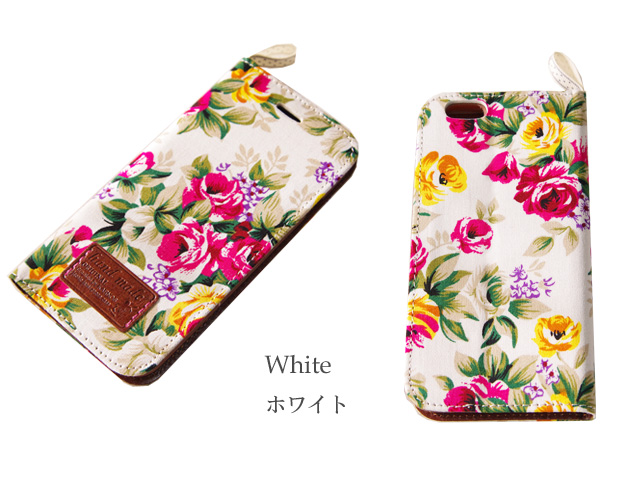 141210iphone6手帳型ケース 4.7インチ　人気の花柄フラワープリントデザイン布張りケース　全4カラー