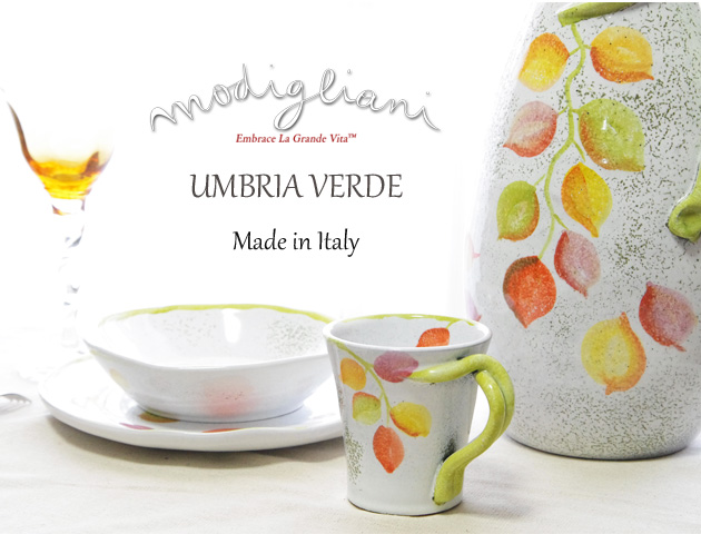 140501Modigliani モディリアーニイタリア製陶器UMBRIAVERDE木の葉柄マグカップ UM5